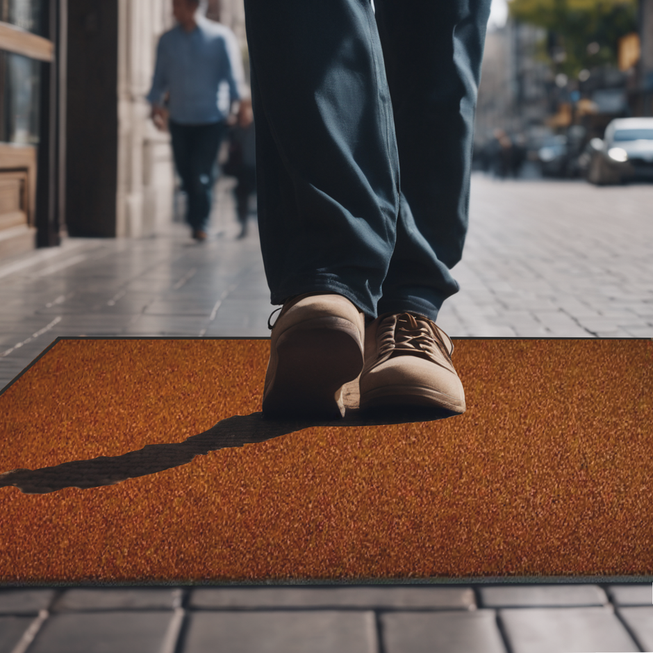Ultimats About Us Main Image - man walking over brown UltiScrape mat by Ultimats