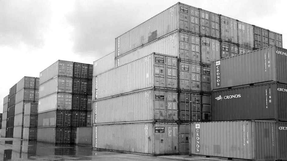 Containers stacked for distribution and import of Ultimats products