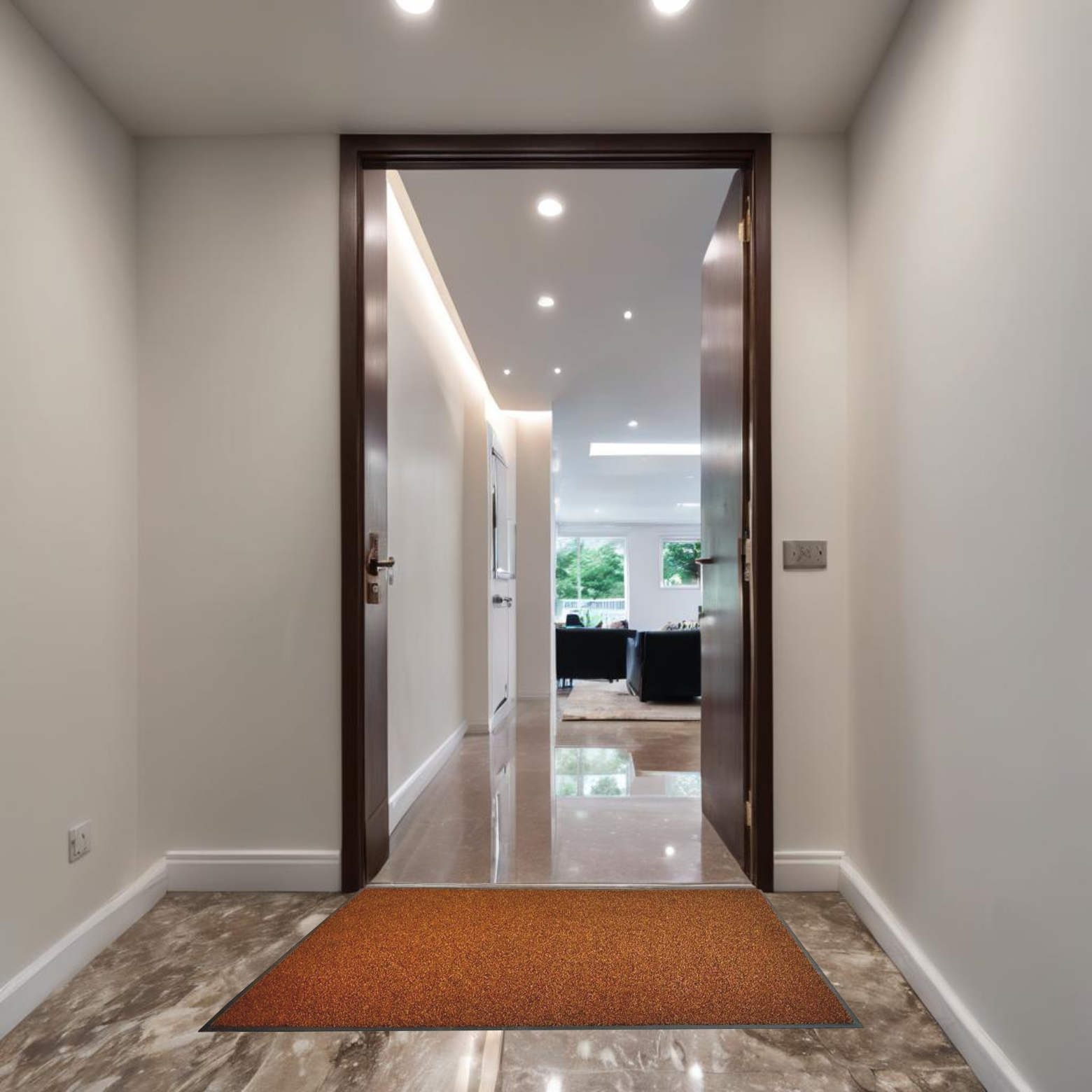 UltiScrape barrier mat brown at door hallway