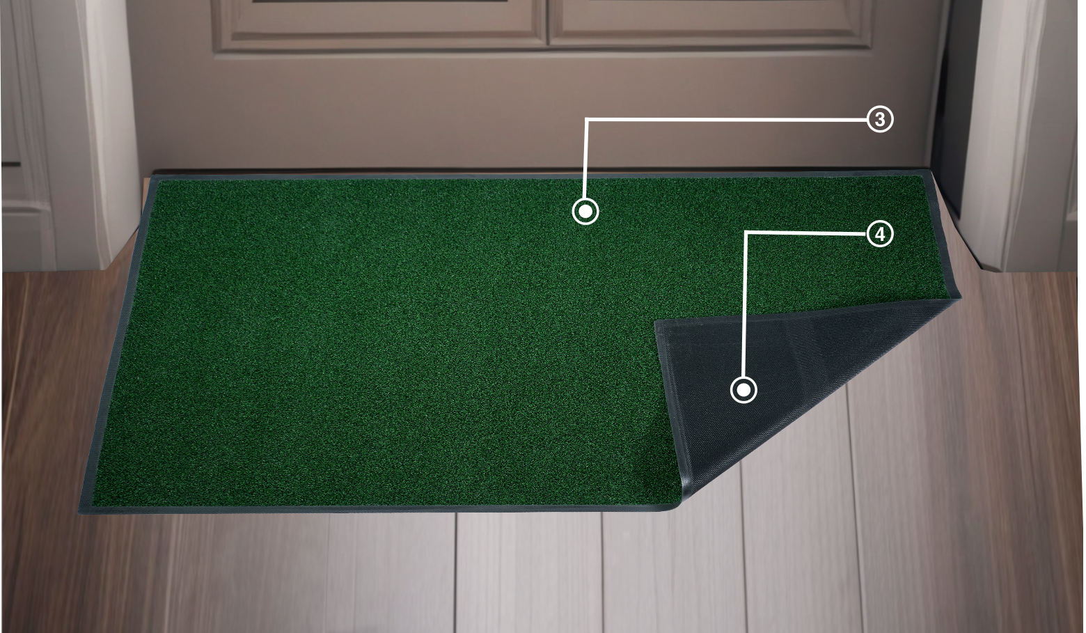UltiScrape Green mat at door with features