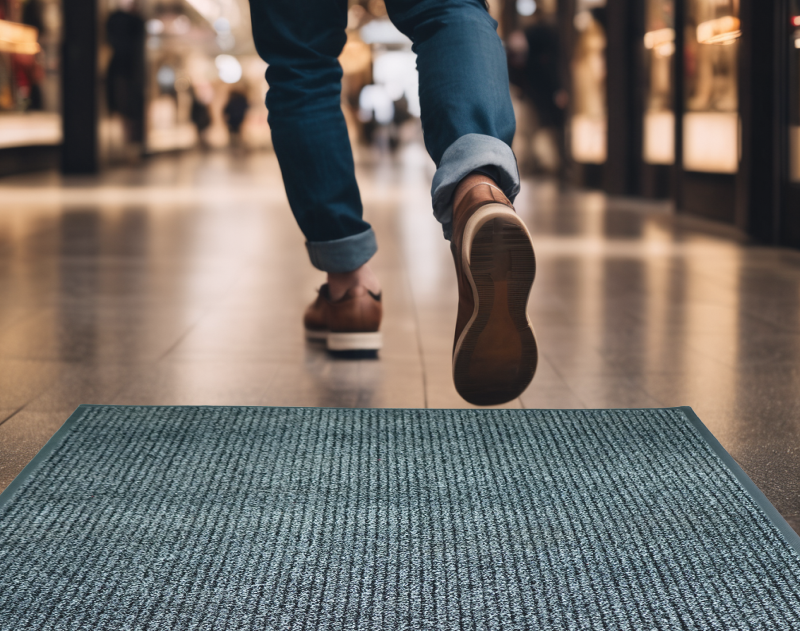 UltiWipe Grey Mat at mall entrance by Ultimats
