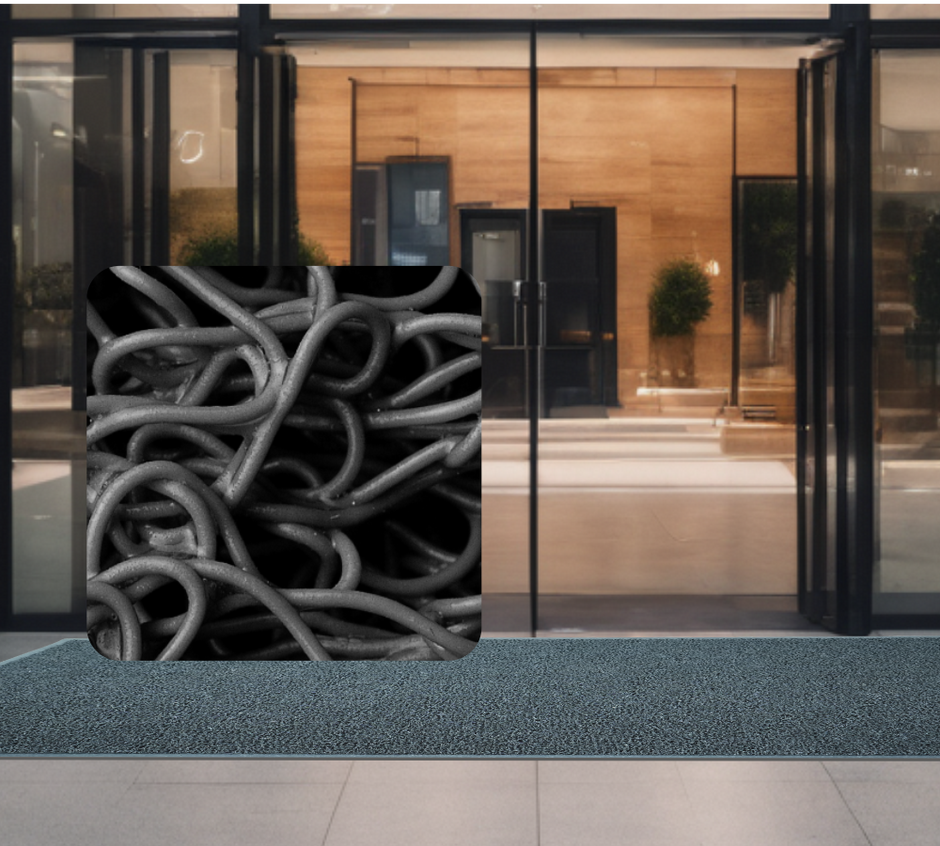 Ultimat vinyl looped matting at hotel entrance grey by Ultimats