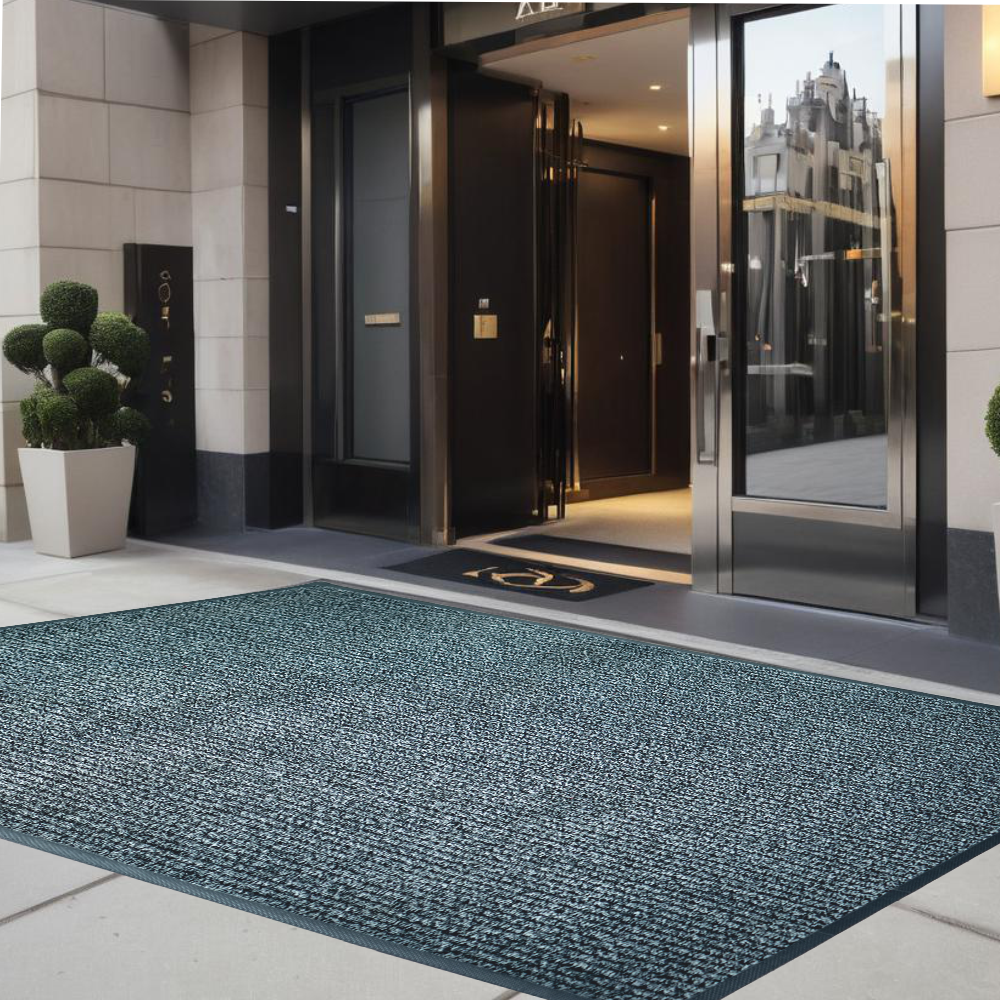 UltiWipe cut pile scraper and dryer carpet mat grey at hotel entrance by Ultimats